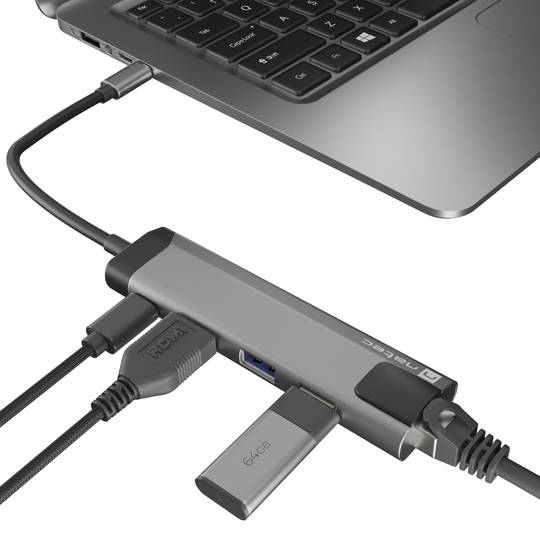 Adaptador multipuerto 5 en 1 USB-C a 2X USB 3.0, HDMI 4K, USB-C PD, RJ45 Natec Fowler Go NMP-1985