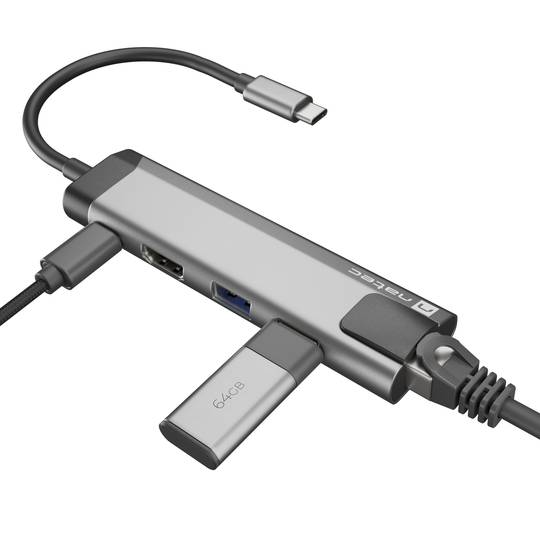 Adaptador multipuerto 5 en 1 USB-C a 2X USB 3.0, HDMI 4K, USB-C PD, RJ45 Natec Fowler Go NMP-1985