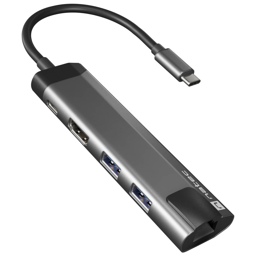 Adaptador multipuerto 5 en 1 USB-C a 2X USB 3.0, HDMI 4K, USB-C PD, RJ45 Natec Fowler Go NMP-1985