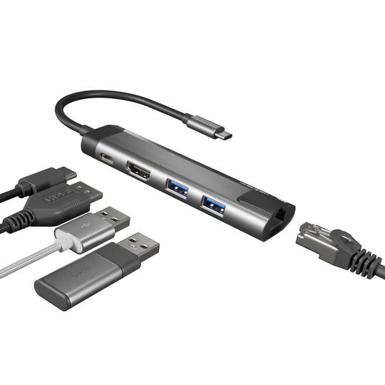 Adaptador multipuerto 5 en 1 USB-C a 2X USB 3.0, HDMI 4K, USB-C PD, RJ45 Natec Fowler Go NMP-1985