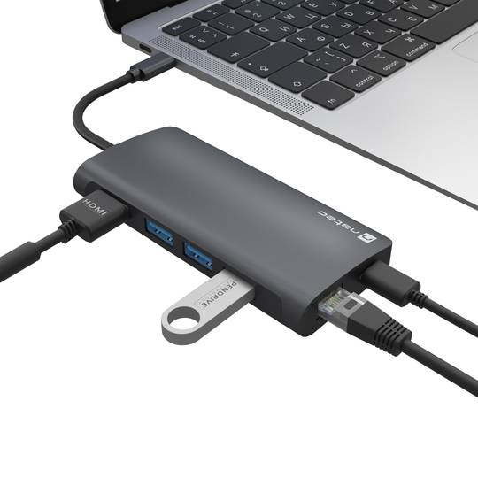 8 in 1 USB-C to 3X USB 3.0 multiport adapter, 4K HDMI, USB-C, RJ45, SD, Micro SD Natec Fowler 2 V2 NMP-2162