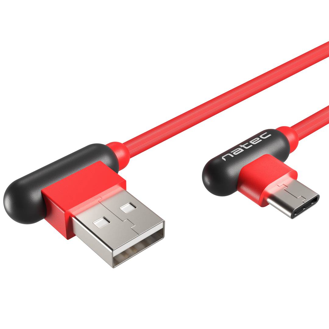 Natec Prati NKA-1201 1 Meter gewinkeltes USB-C-Stecker auf gewinkeltes USB-A-Stecker 2.0-Kabel rot