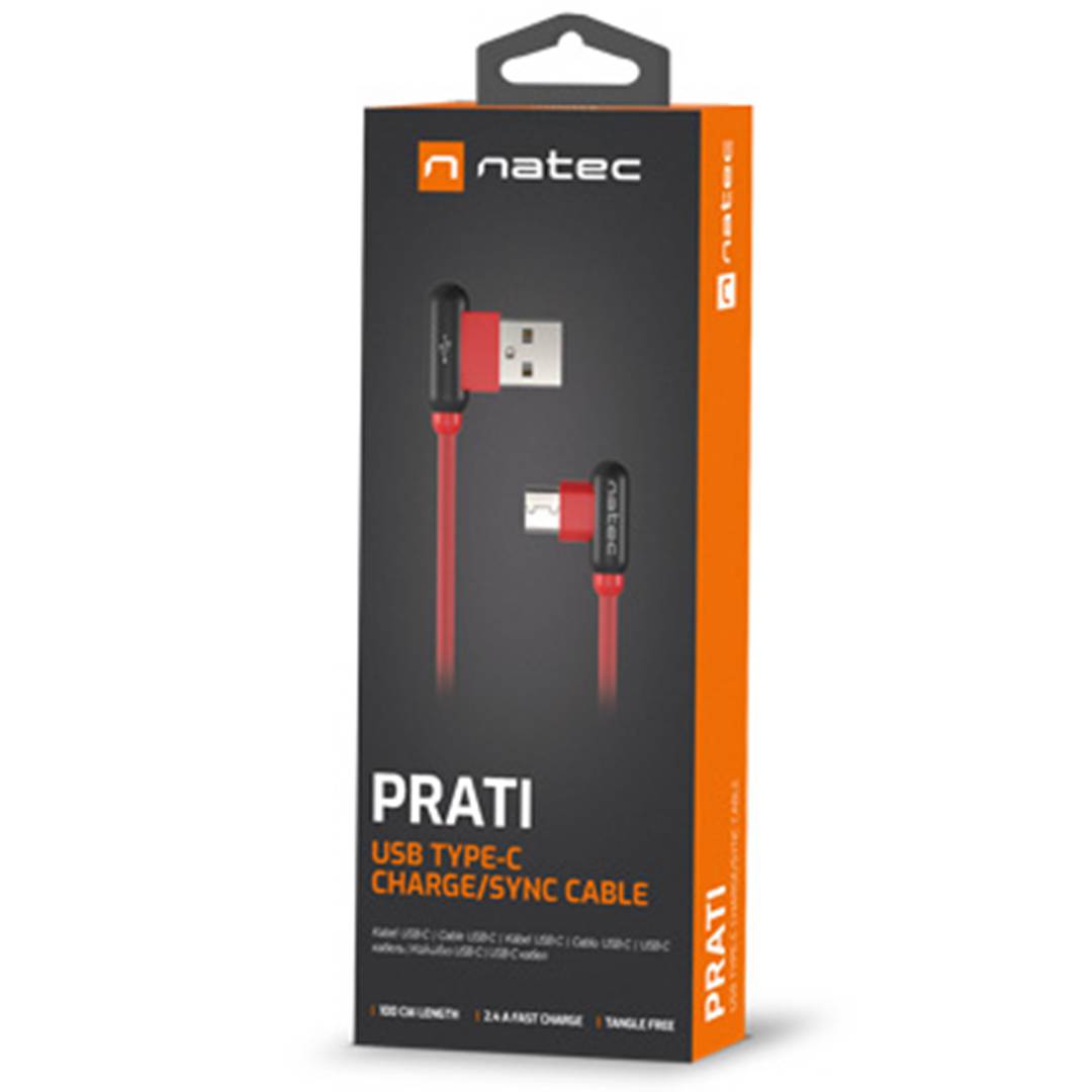 Natec Prati NKA-1201 1 Meter gewinkeltes USB-C-Stecker auf gewinkeltes USB-A-Stecker 2.0-Kabel rot