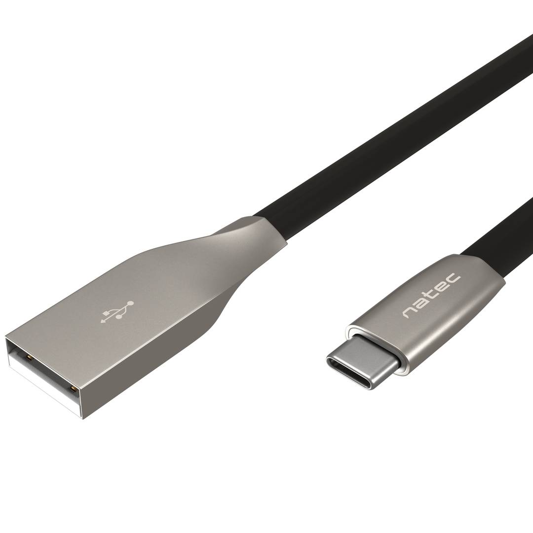 Câble USB-C mâle vers USB-A mâle 2.0 1 mètre métal noir Natec Prati NKA-1954
