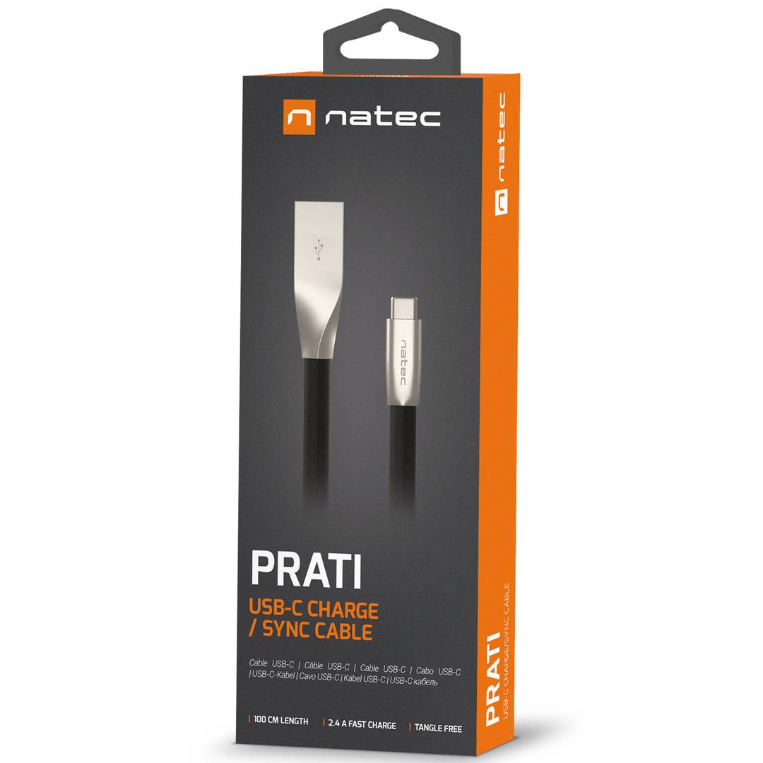 Câble USB-C mâle vers USB-A mâle 2.0 1 mètre métal noir Natec Prati NKA-1954