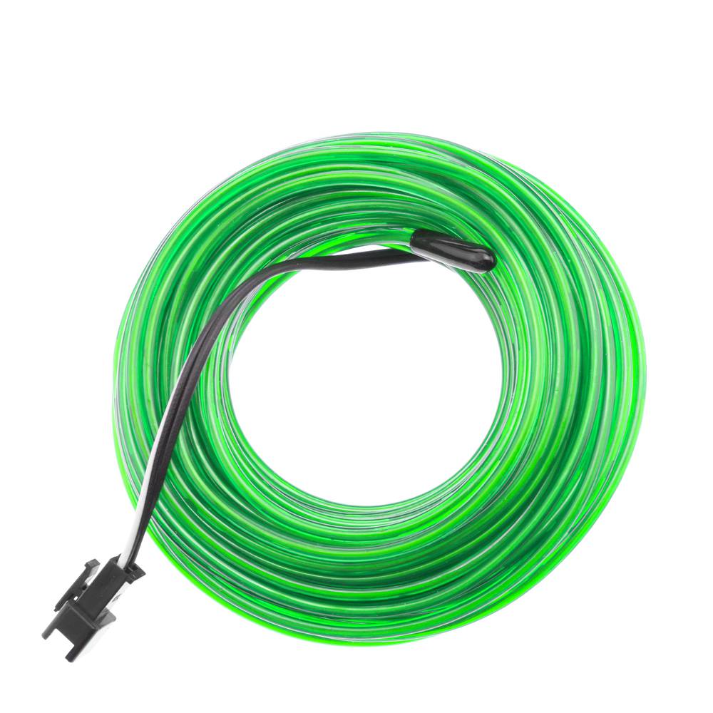 Cable electroluminescent verd fort de 2.3mm en bobina 5m amb piles