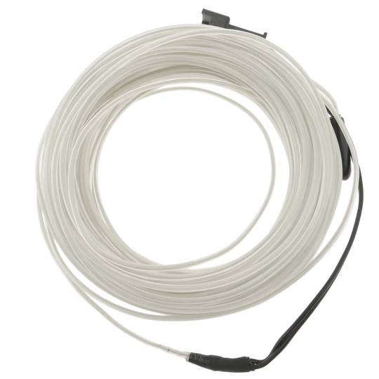 Witte elektroluminescerende kabel van 2,3 mm in een spoel van 5 m met batterijen
