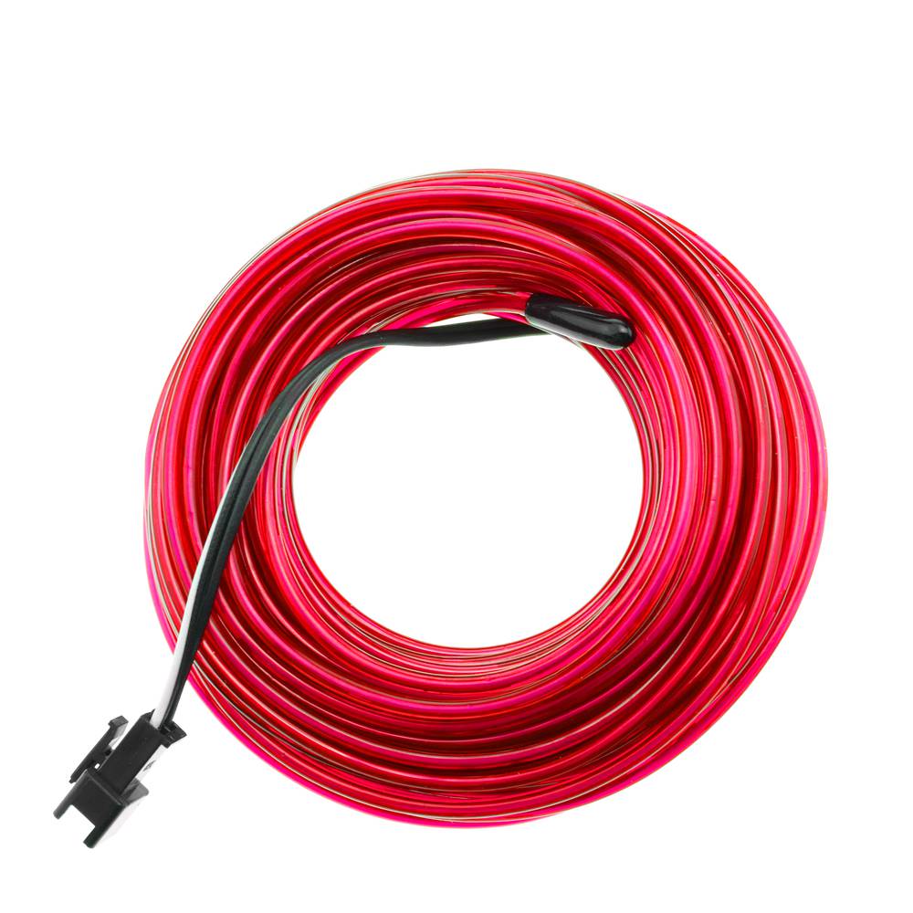 2,3 mm roze elektroluminescerende kabel in een spoel van 10 m aangesloten op 220VAC