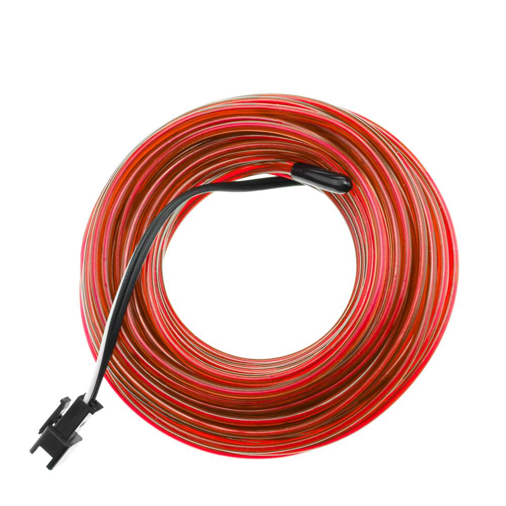 Cable electroluminescent vermell de 2.3mm en bobina 10m connectada a 220VAC