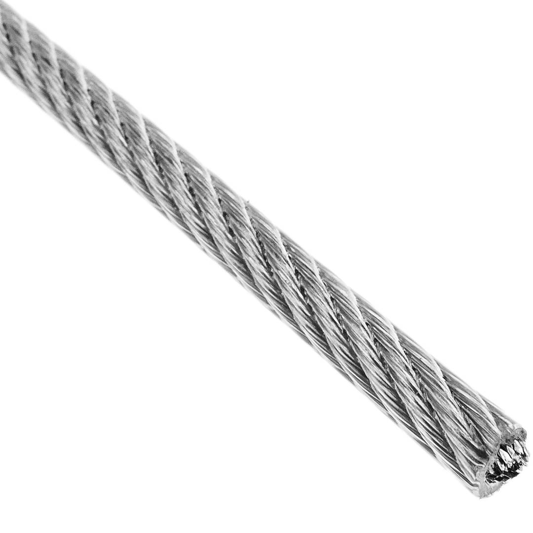 Cable d'acer inoxidable de 4,0 mm. Bobina de 25 m. Recobert de plàstic transparent
