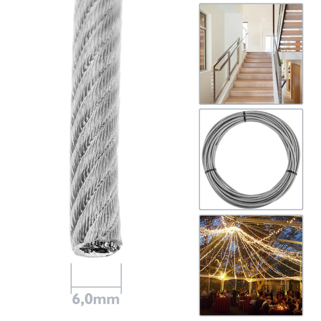 Stainless steel cable 6.0 mm. Reel of 100 m lenght. Transparent plastic coated
