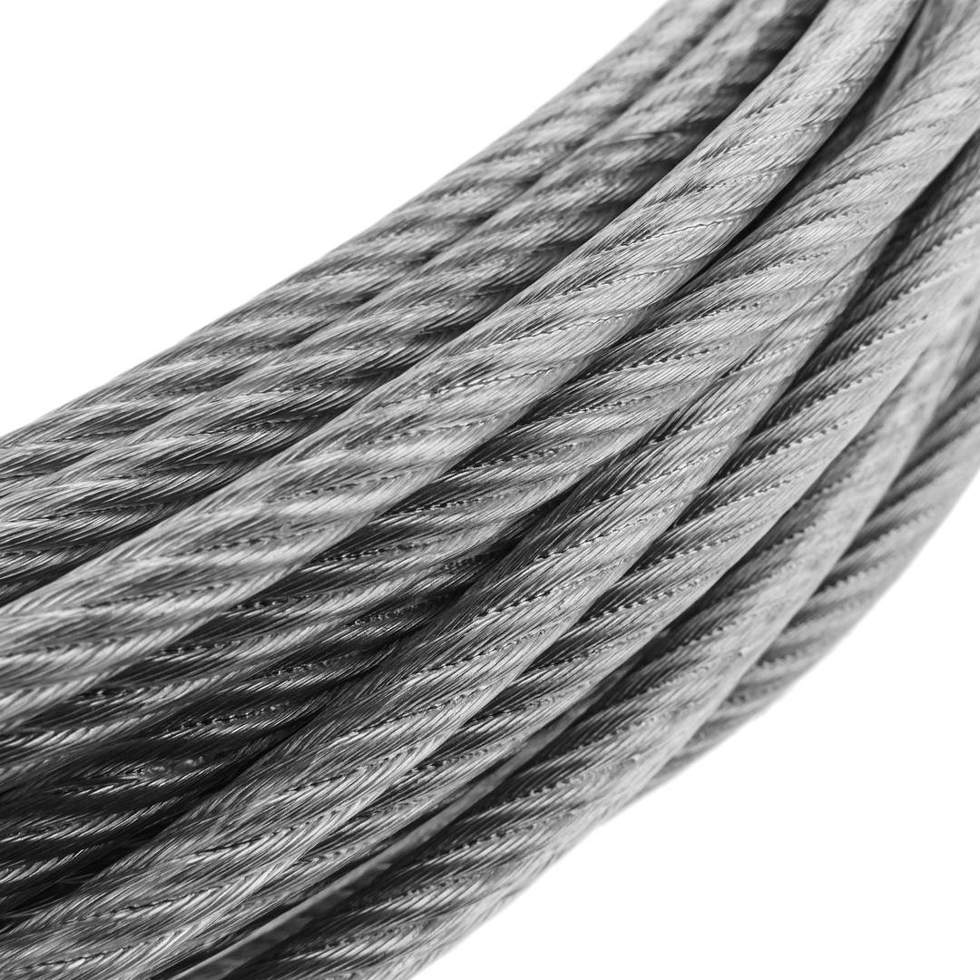 Cable d'acer inoxidable de 6,0 mm. Bobina de 25 m. Recobert de plàstic transparent