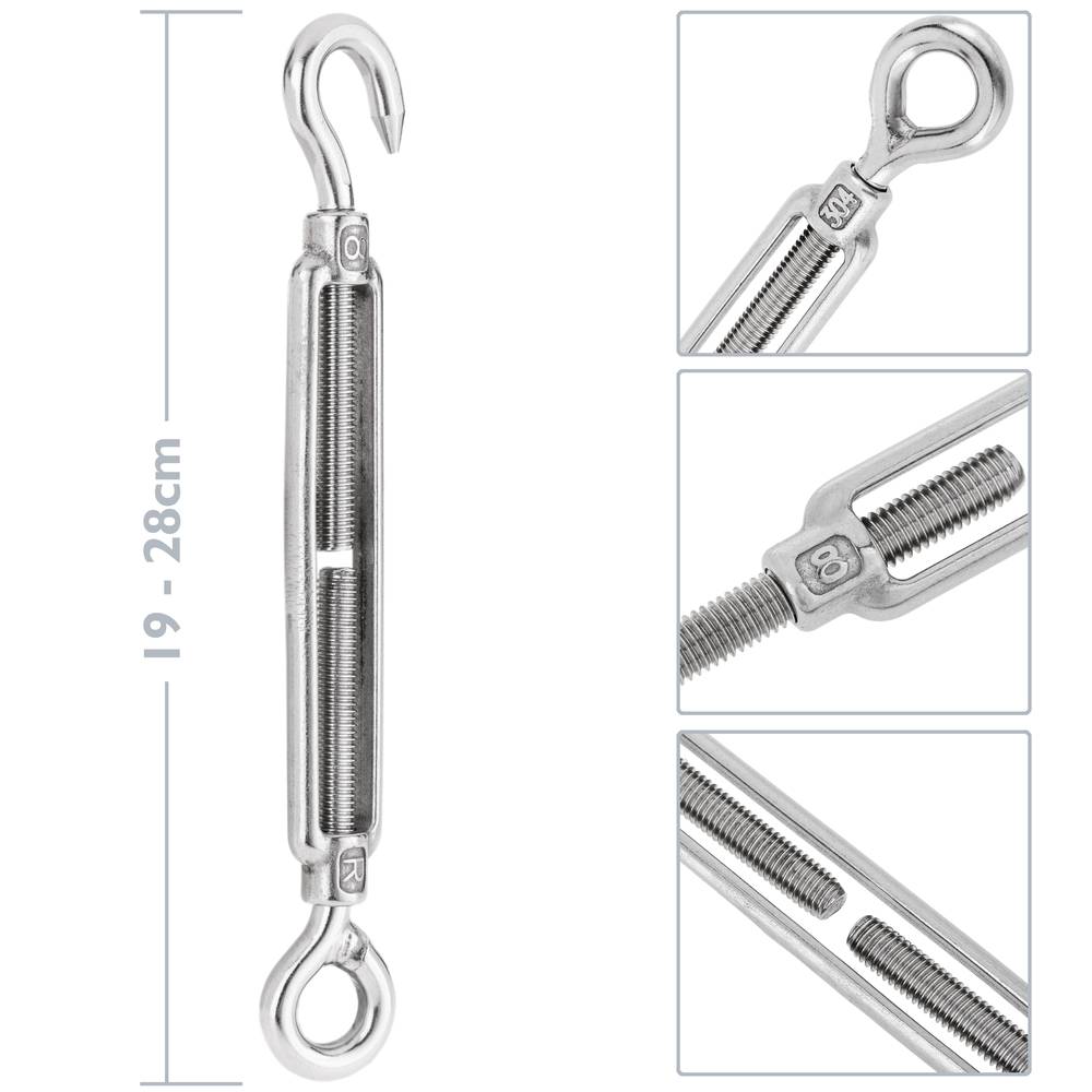 Silver 304 Stainless Steel European Style Hook & Eye Turnbuckle M4/M5/M6  Turnbuckle Adjustable Wire Rope Tensioner