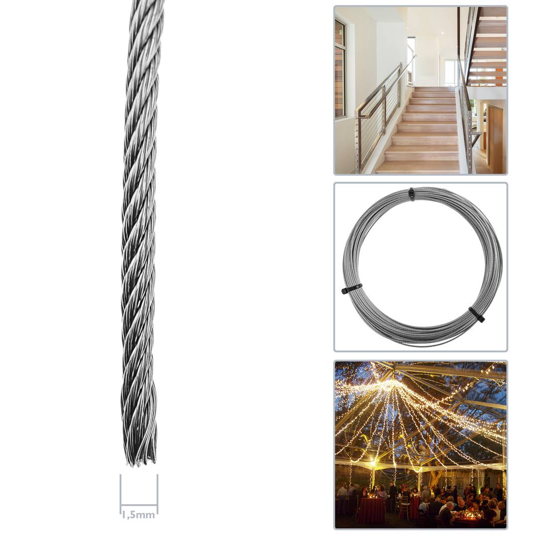Cable d'acer inoxidable de 1,5 mm en bobina de 10 m