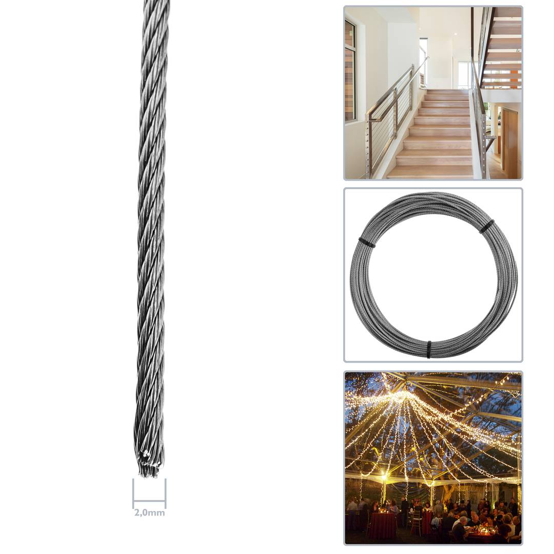 Cable d'acer inoxidable de 2,0 mm en bobina de 50 m