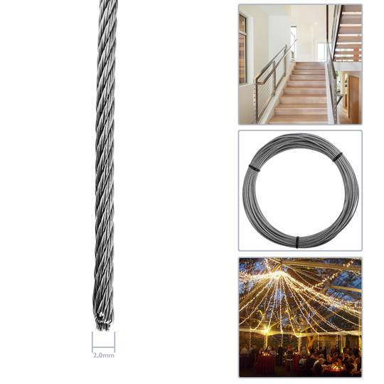 Cable d'acer inoxidable 7x19 de 2,0 mm en bobina de 50 m