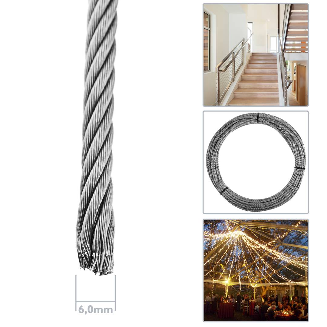 Cable d'acer inoxidable de 6,0 mm en bobina de 25 m