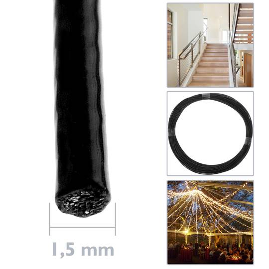 Kabel ze stali nierdzewnej 7x7 1,5 mm. Cewka 50 m Czarny powlekany PVC