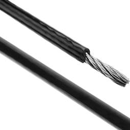 Cabo de aço inoxidável de 6 mm. Bobina de 25 m. Revestido a plástico preto