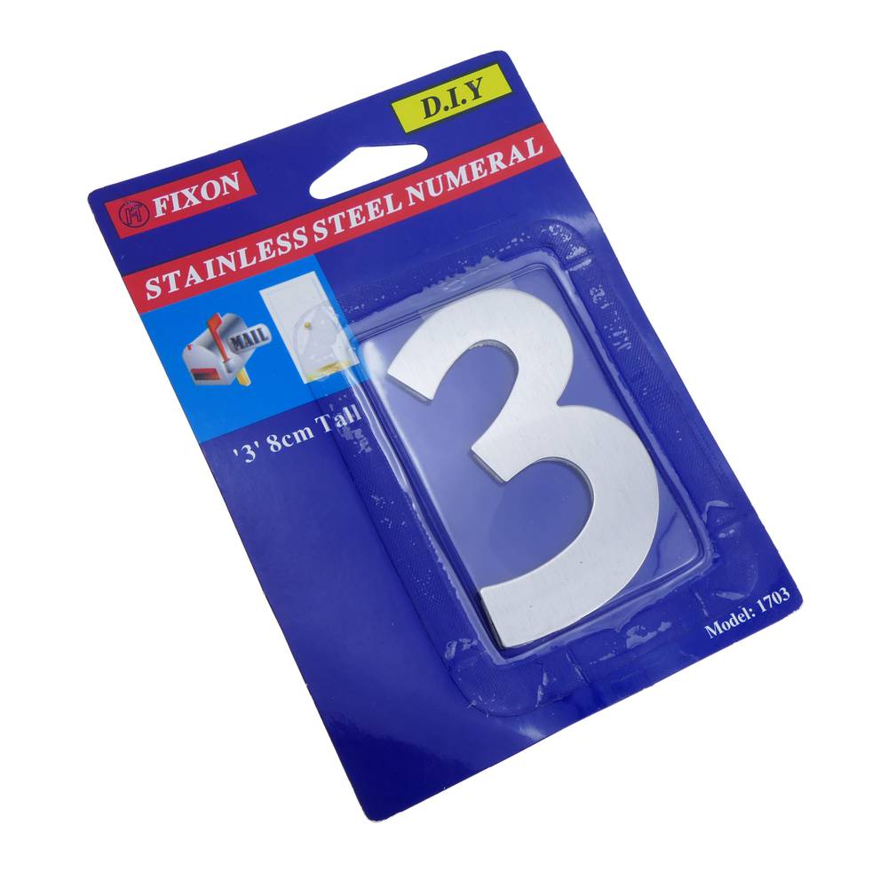 Número 3 8 centímetros de aço inoxidável com rotulagem adesiva