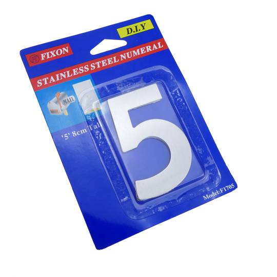 Numer 5 w 8 cm stali nierdzewnej z klejem do etykiet