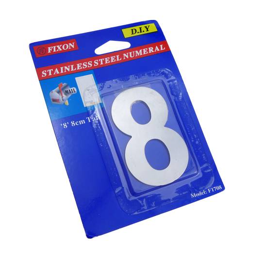 Nombre 8 d'acer inoxidable de 8cm amb adhesiu per a retolació