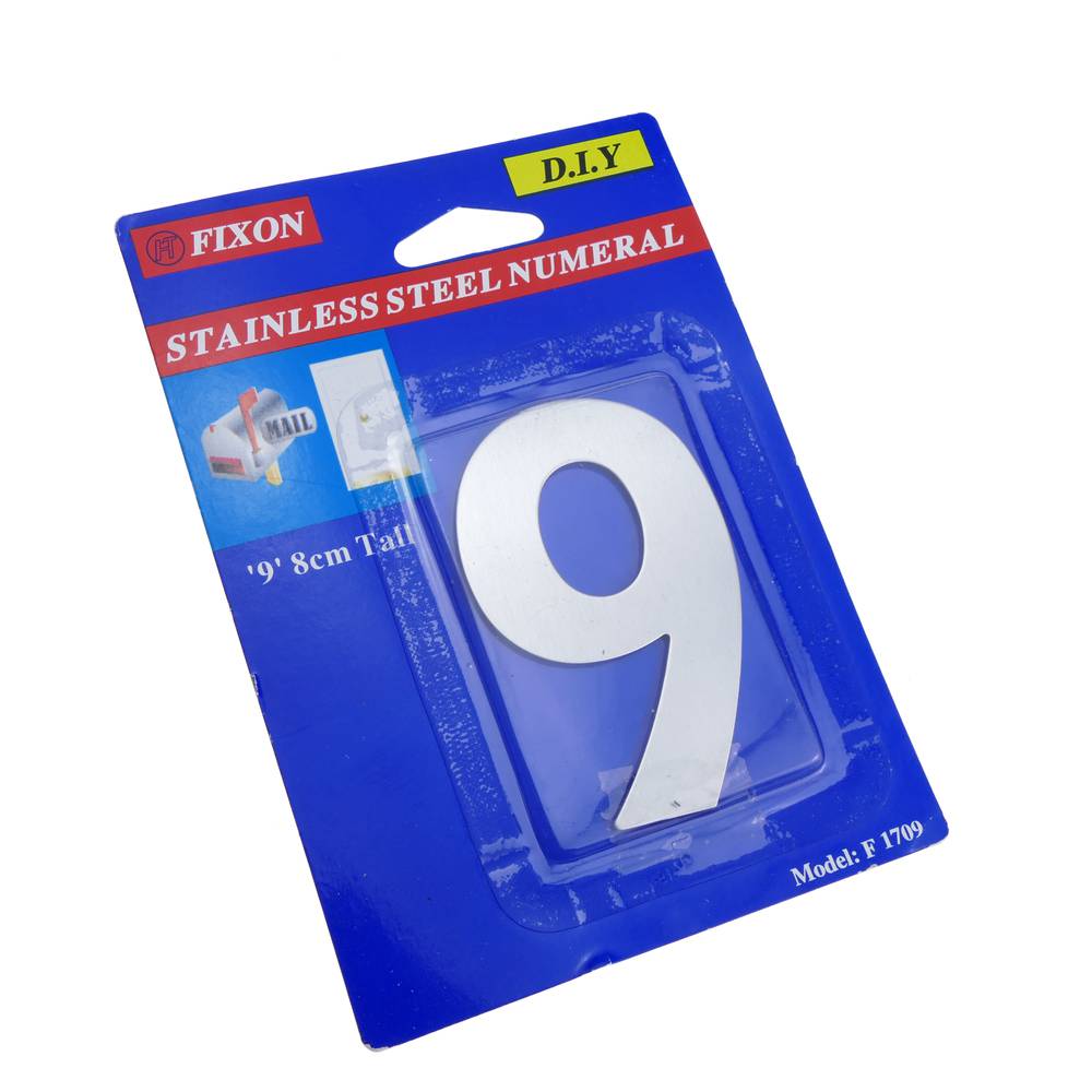 Nombre 9 d'acer inoxidable de 8cm amb adhesiu per a retolació