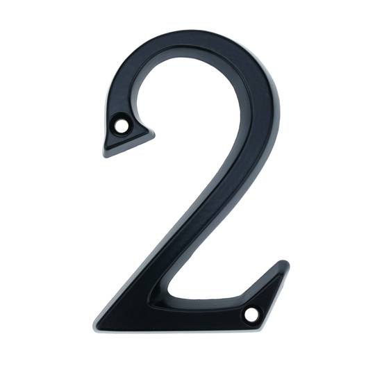 Numero 2 in metallo nero 95mm con viti per la segnaletica