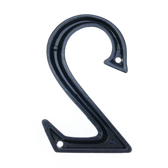 Numero 2 in metallo nero 95mm con viti per la segnaletica