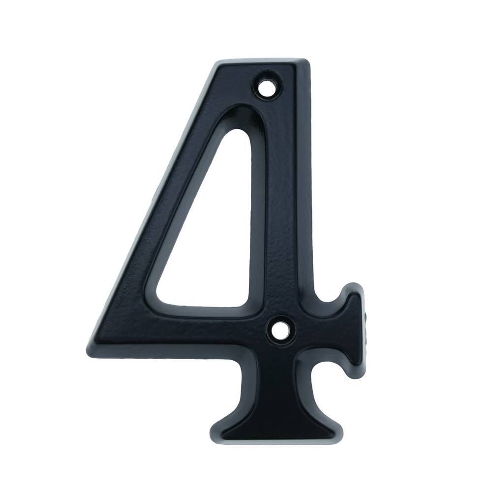 Number 4 in black metal 95mm with screws for labeling