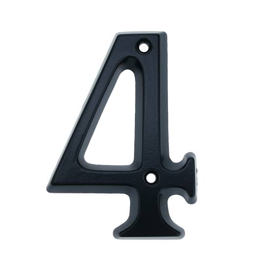 Number 4 in black metal 95mm with screws for labeling