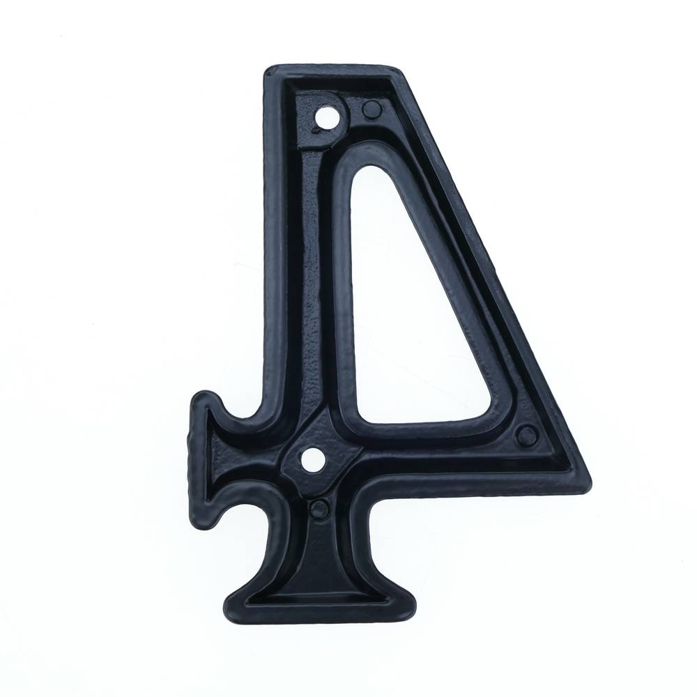 Number 4 in black metal 95mm with screws for labeling