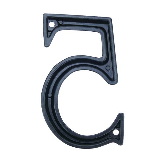 Número 5 em metal preto 95mm com parafusos para a rotulagem