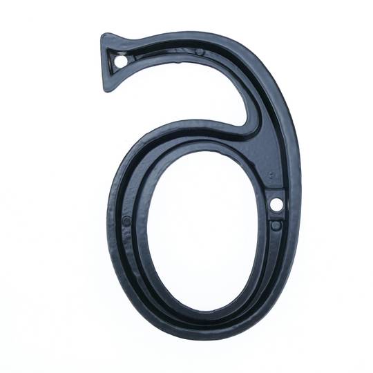 Número 6 em metal preto 95mm com parafusos para a rotulagem