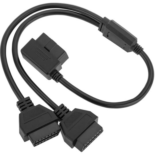 Kabel rozgałęźnika OBD2 16-pinowy męski 90º na podwójne żeńskie 55 cm