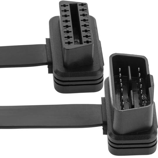 Cable extensor OBD2 plano 16 pin macho a hembra de 90º y 50 cm