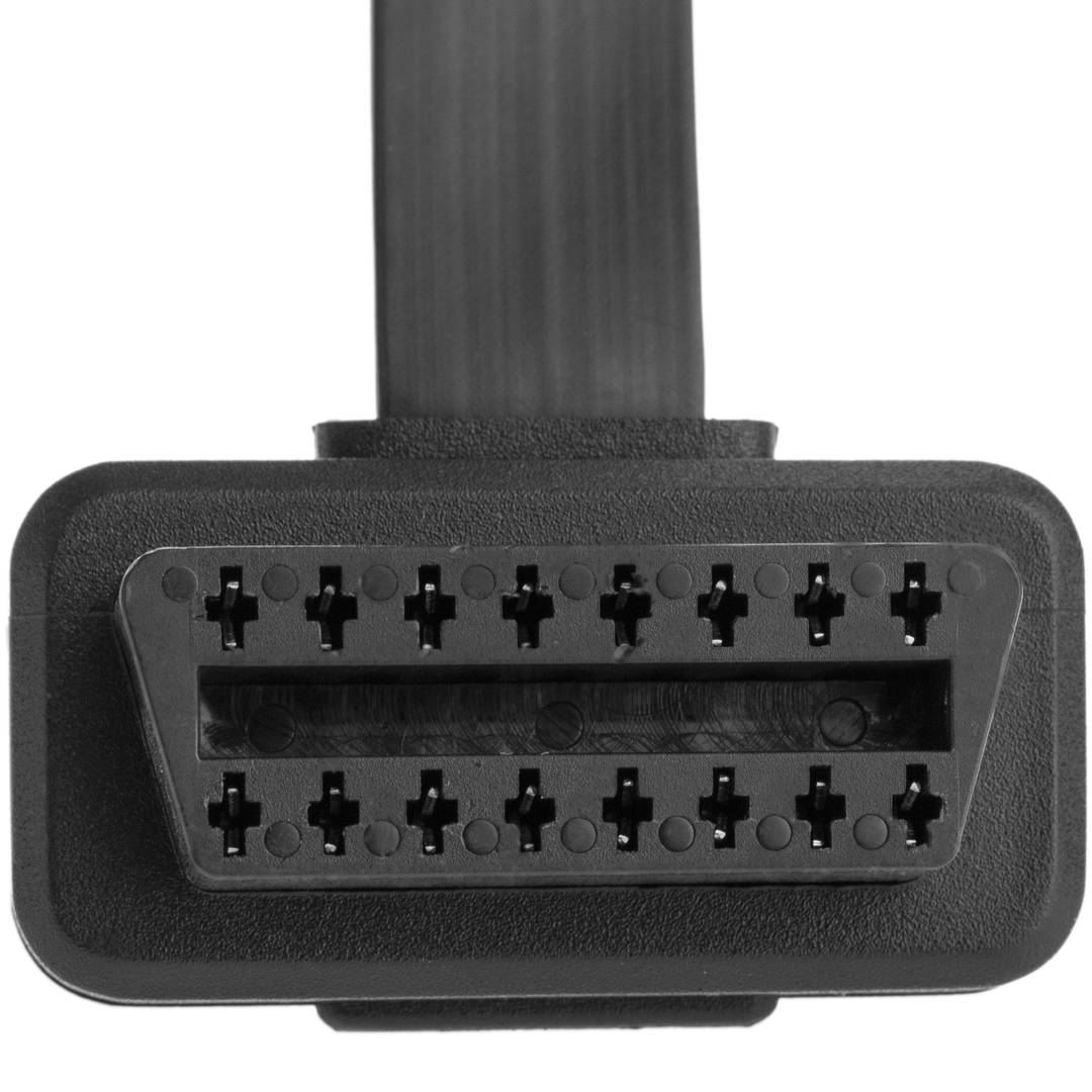 Platte OBD2 verlengkabel 16 pins mannelijk naar dubbel vrouwelijk 90º en 1 m