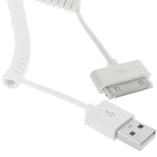 Sync e cabo de carga para iPhone iPod e iPad 30pin USB 1m encaracolado