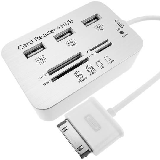Memory Card Reader And Usb Hub For Samsung Galaxy Tab Supports Sd Mmc Ms M2 Silver Tflash Cablematic