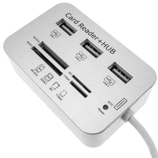 3 Port USB 2.0 Hub MS SD M2 TF Multi-In-1 Memory Card Reader Adapter US 