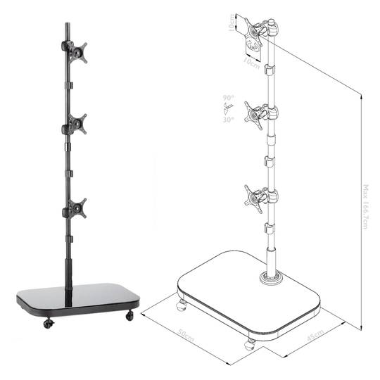 Supporto di TV VESA 50 75 100 per 3 schermi in verticale