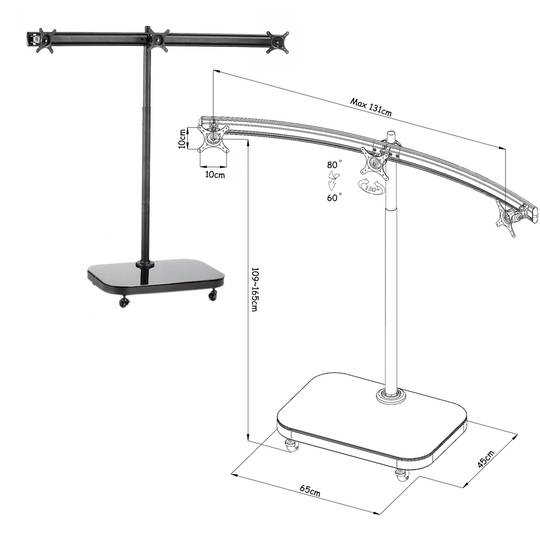 Soporte de TV VESA 50 75 100 para 3 pantallas en horizontal