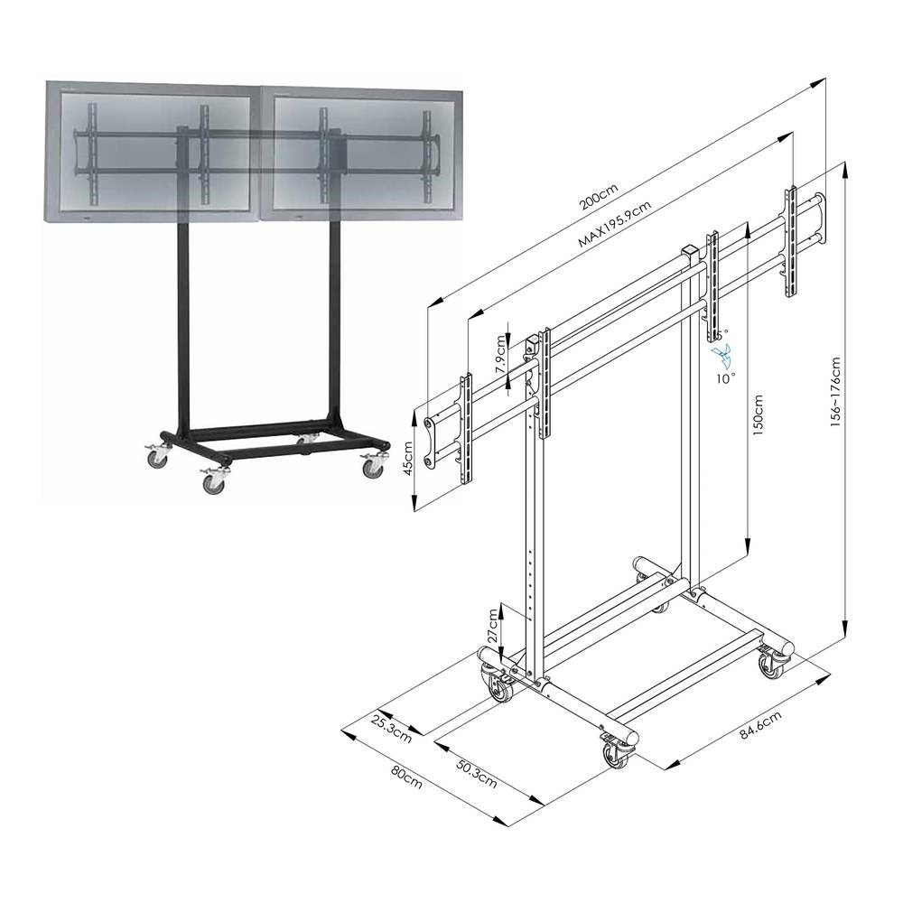Porta TV per 2 schermi orizzontalmente 32