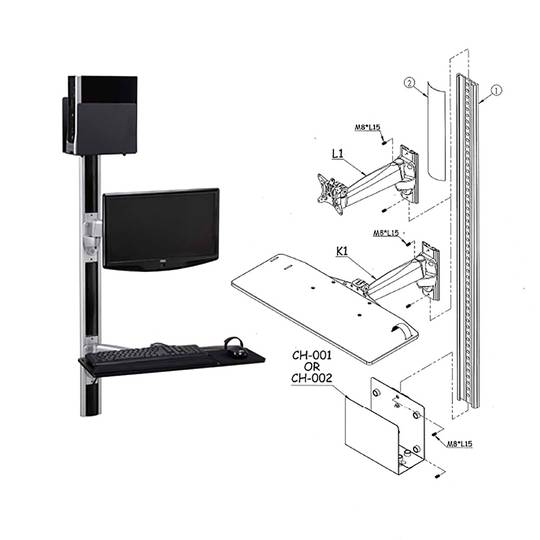 Stojak ekspozycyjny na klawiaturze myszy komputerowej z prostym ramieniem