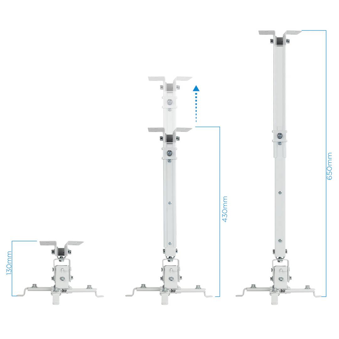 Plafond ou support mural pour projecteur mât 30 cm à 55 cm blanc