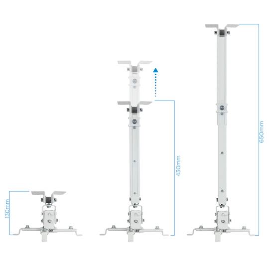 Plafond ou support mural pour projecteur mât 30 cm à 55 cm blanc