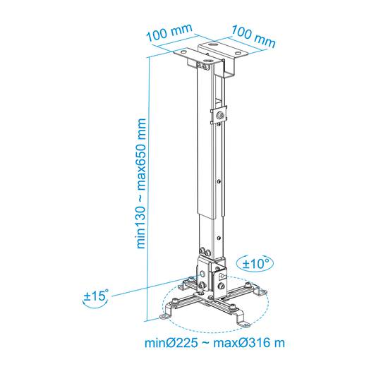 Plafond ou support mural pour projecteur mât 30 cm à 55 cm blanc