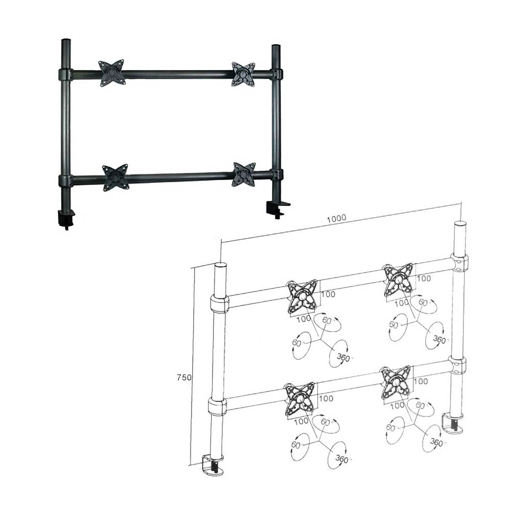 Suporte mesa para 4 telas VESA 75/100 no grid