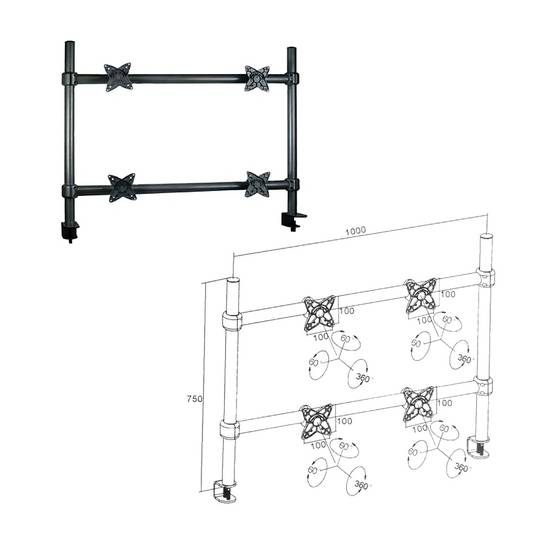Suporte mesa para 4 telas VESA 75/100 no grid