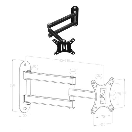 Soporte de pared con brazo doble para monitor de 10" a 27"